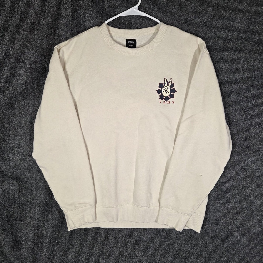 Vans Versa White Peace Sign Pullover Sweatshirt Mens Large Skate Streetwear